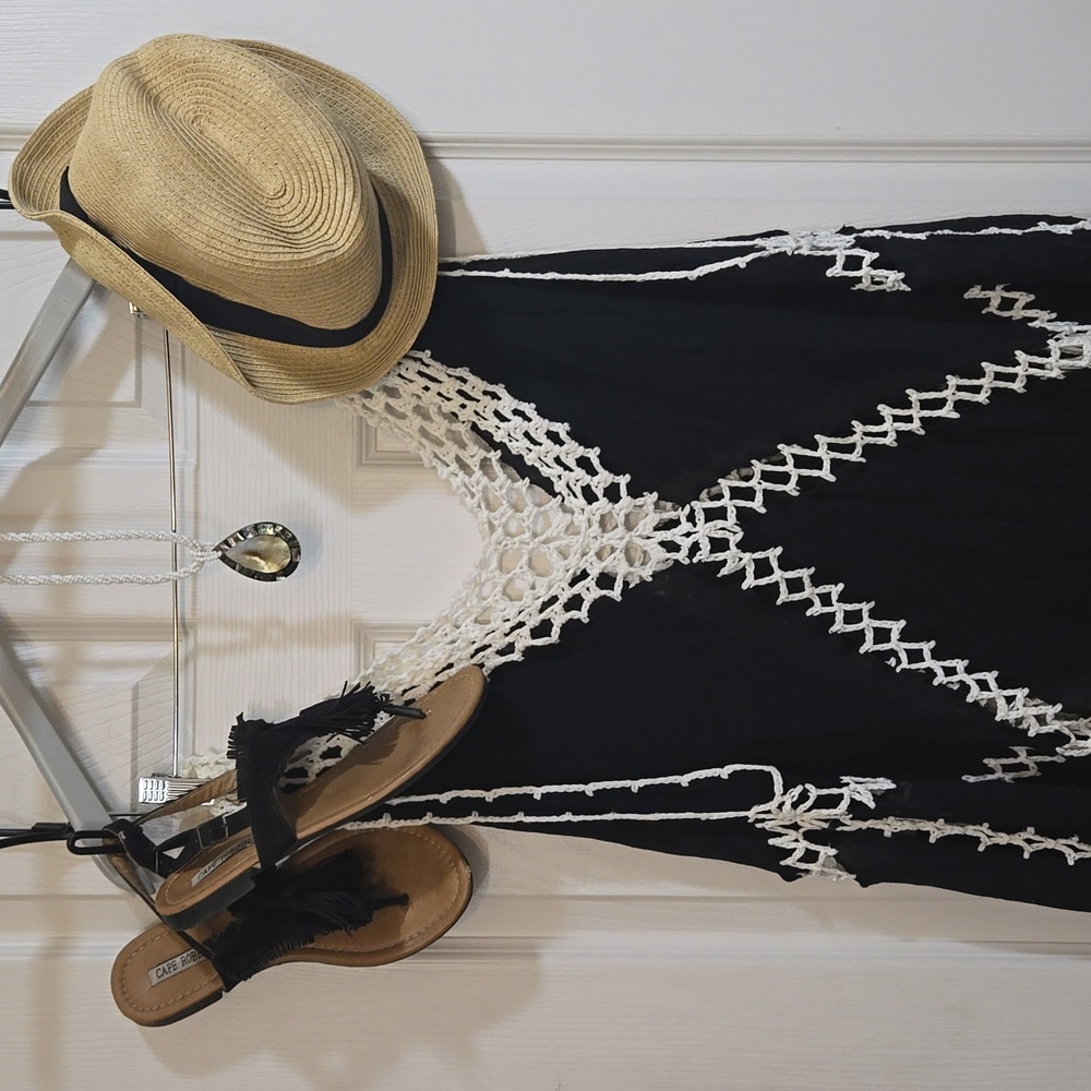 Shein- bathing suit cover up, black, white, 1XL,airy,beach,summer